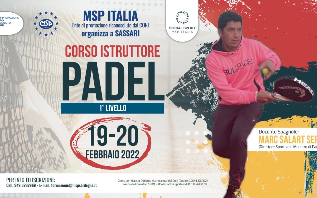 CORSO MSP ITALIA-ISTRUTTORE PADEL 1° LIV.- SASSARI 2022